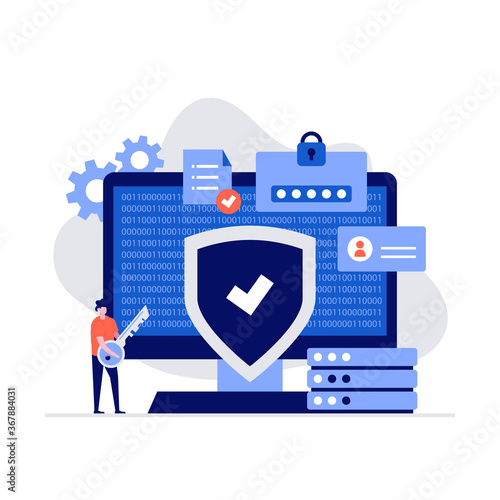 Cyber security vector illustration concept with characters. Modern flat style for landing page, mobile app, poster, flyer, template, web banner, infographics, hero images