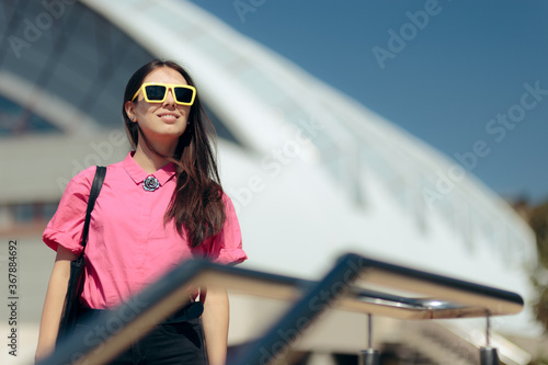 Stylish Smart Casual City Woman with Handbag and Sunglasses