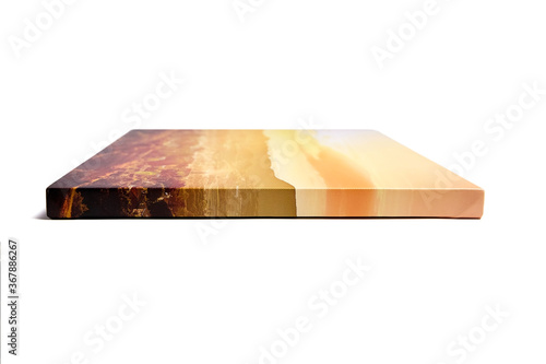 Canvas photo print isolated on white background. Wrapped canvas, side view