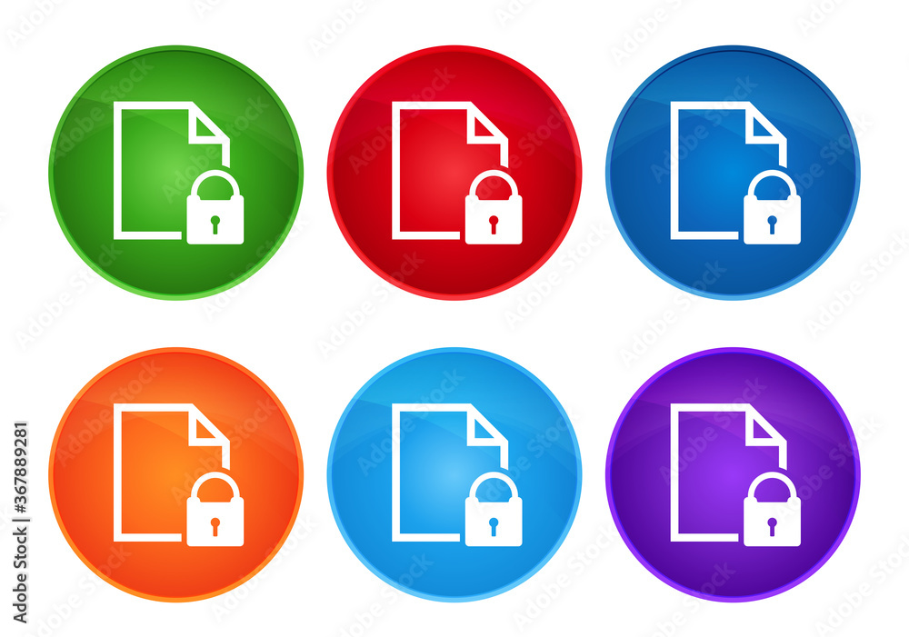 Secure document icon super round button set glass design Secure document icon super round button set glass design