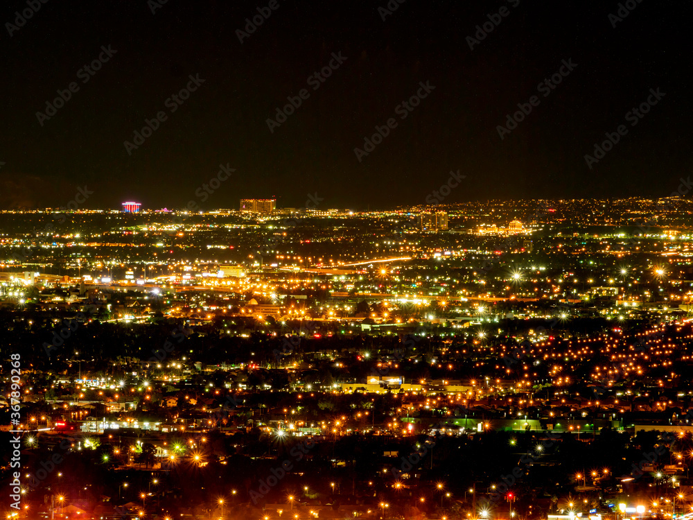 Night high angle view of the famous Las Vegas cityscape