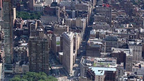 Famous Flatiron building in New York seen from Empire State viewing deck