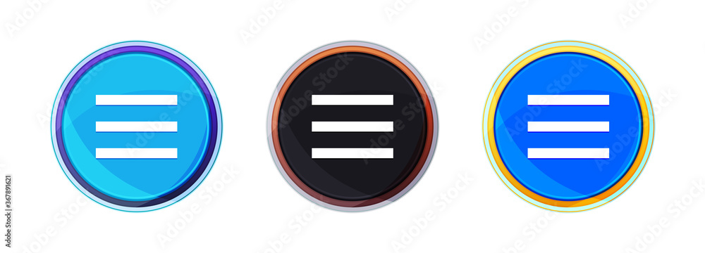 Hamburger menu bar icon perfect shine round button set illustration Hamburger menu bar icon perfect shine round button set illustration