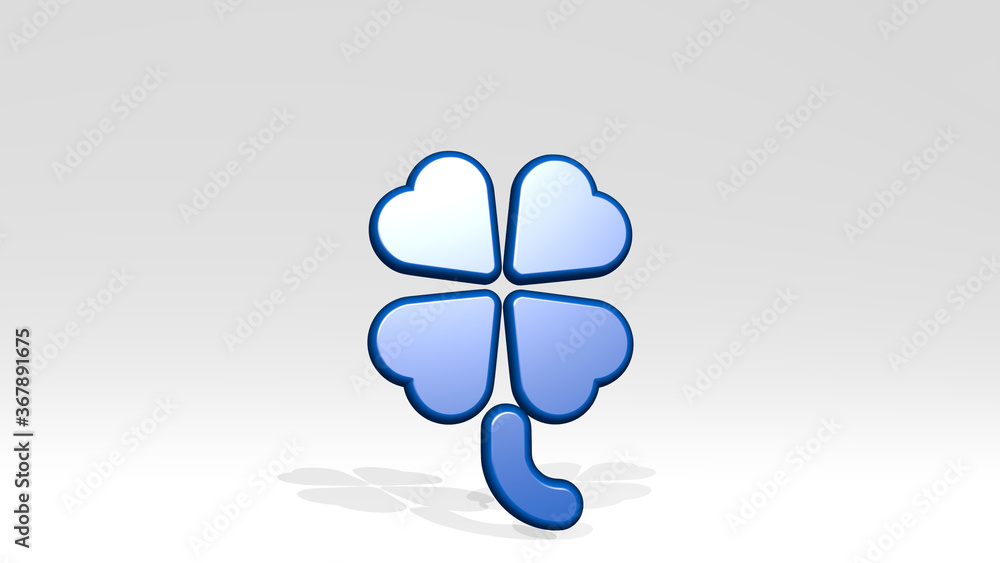casino lucky clover stand with shadow. 3D illustration of metallic sculpture over a white background with mild texture. card and gambling casino lucky clover stand with shadow. 3D illustration of metallic sculpture over a white background with mild texture. card and gambling