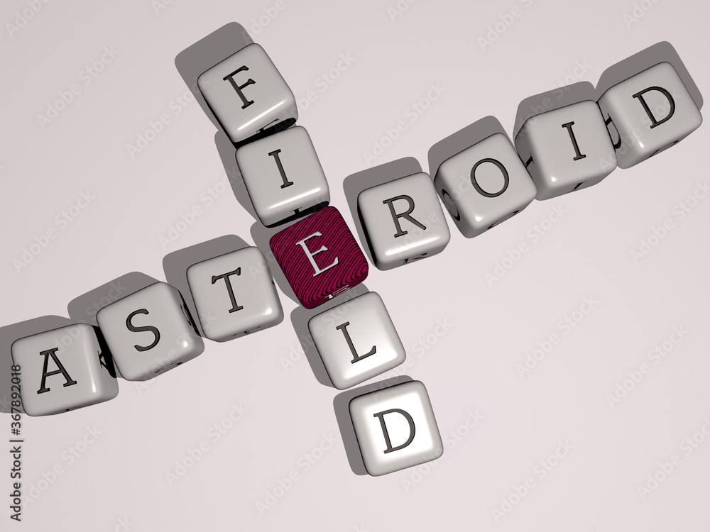 crosswords of asteroid field arranged by cubic letters on a mirror floor, concept meaning and presentation. illustration and space crosswords of asteroid field arranged by cubic letters on a mirror floor, concept meaning and presentation. illustration and space