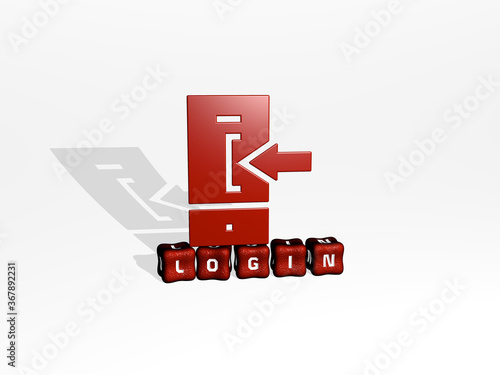 3D graphical image of LOGIN vertically along with text built by metallic cubic letters from the top perspective, excellent for the concept presentation and slideshows. illustration and icon