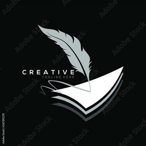 feather pen logo white above 3 stacked triangle layer vector design template