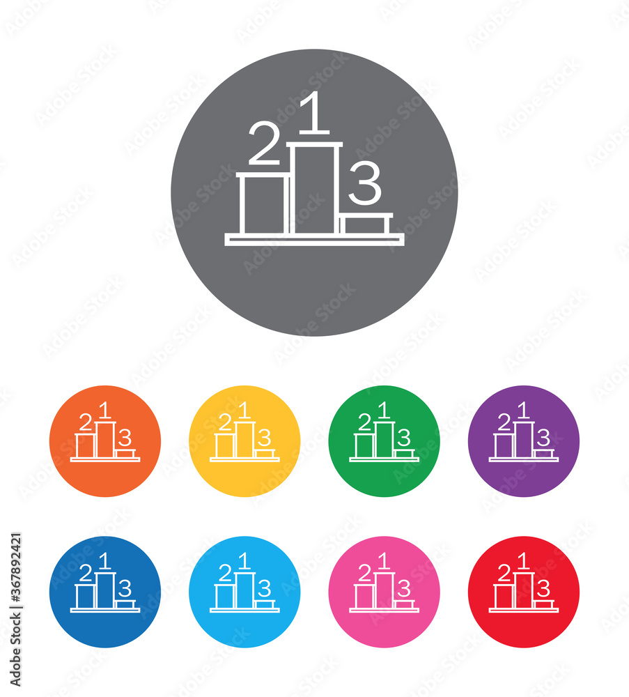 Podium icon flat design round button set illustration Podium icon flat design round button set illustration