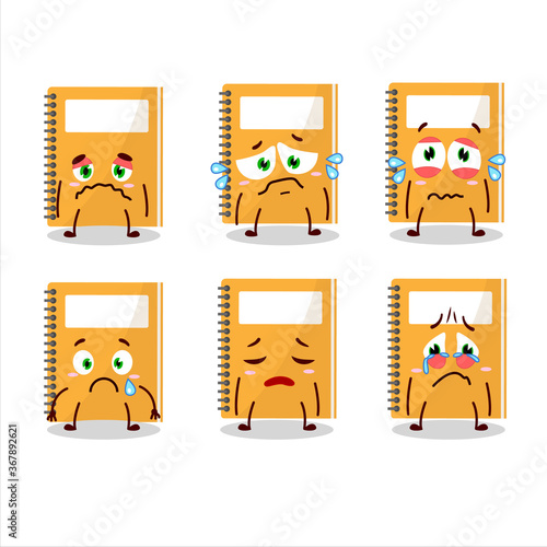 Orange study book cartoon character with sad expression