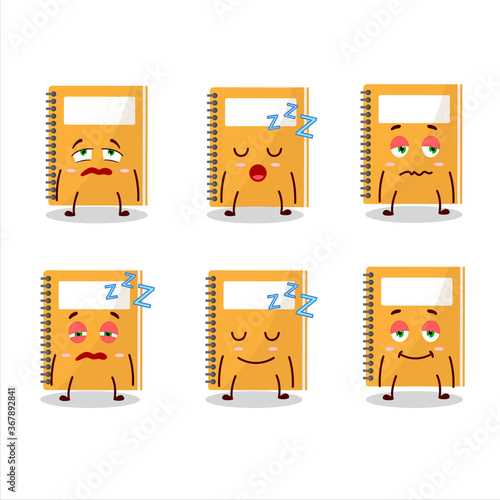 Cartoon character of orange study book with sleepy expression