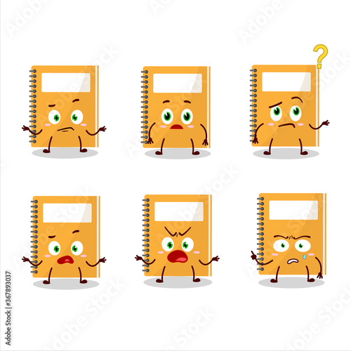 Cartoon character of orange study book with what expression
