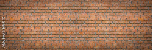 Red brick wall background, wide panorama of masonry Loft wall for coffee shop.
