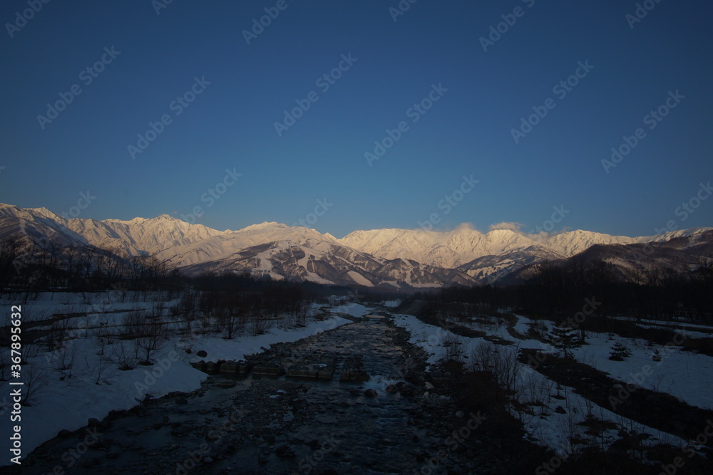 Morning view of mountains in northern alps of Japan, Hakuba