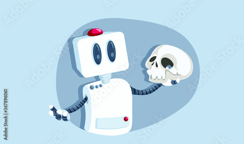 Hamlet Robot Holding Skull Asking Shakespearean Question Conceptual Illustration