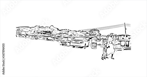 Building view with landmark of Abeokuta is the state capital of Ogun State in southwest Nigeria. Hand drawn sketch illustration in vector. photo