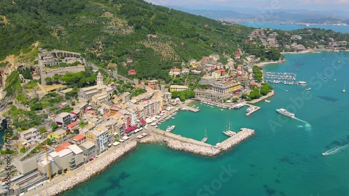 Aerial 4K footage of the coast of Portovenere, Cinque Terre in Italy. photo