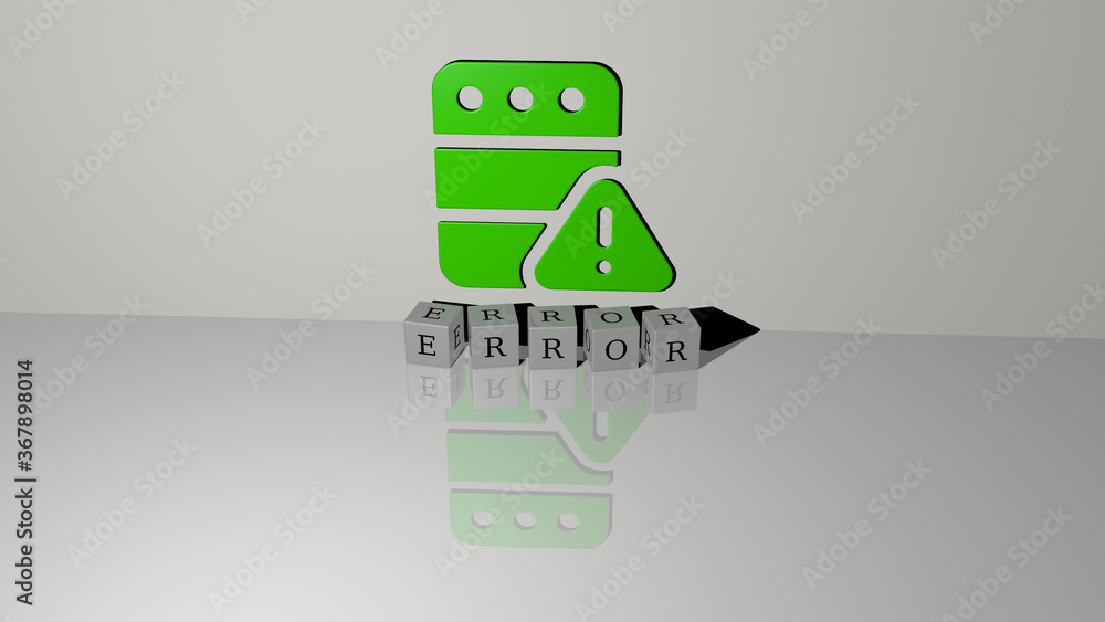 3D graphical image of ERROR vertically along with text built by metallic cubic letters from the top perspective, excellent for the concept presentation and slideshows. illustration and background 3D graphical image of ERROR vertically along with text built by metallic cubic letters from the top perspective, excellent for the concept presentation and slideshows. illustration and background