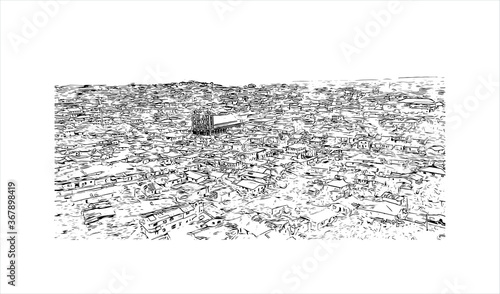 Building view with landmark of Abeokuta is the state capital of Ogun State in southwest Nigeria. Hand drawn sketch illustration in vector. photo