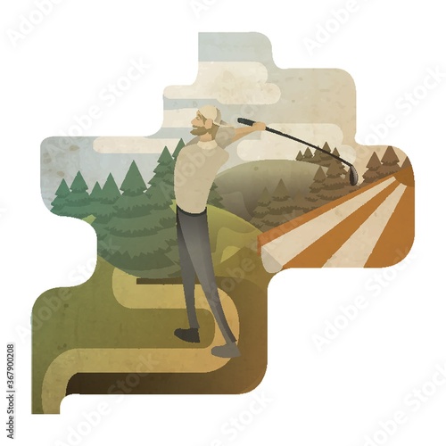 man splaying golf