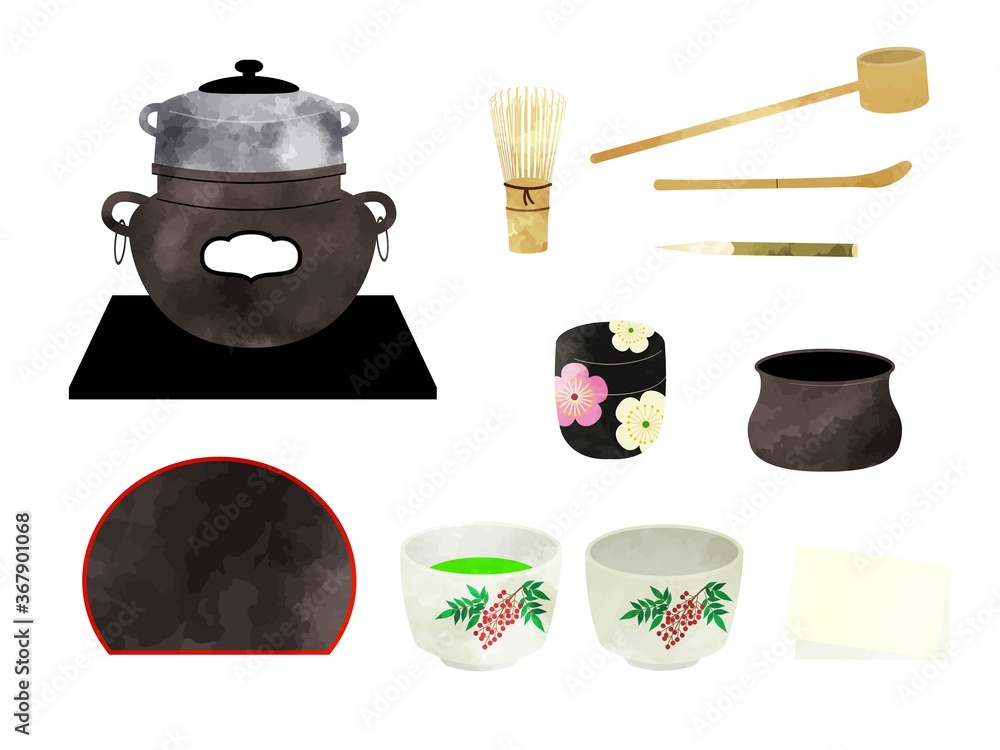日本の伝統文化 茶道 茶道具のイラストセット 水彩風 Stock Vector Adobe Stock 日本の伝統文化 茶道 茶道具のイラストセット 水彩風 Stock Vector Adobe Stock