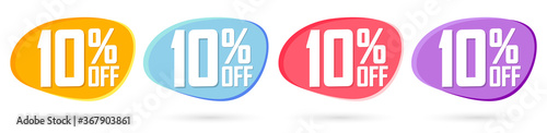 Set Sale 10% off bubble banners, discount tags design template, extra offer, vector illustration