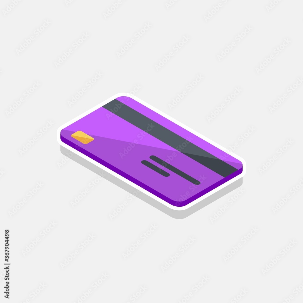 Credit card Purple left view - White Stroke+Shadow icon vector isometric. Credit card Purple left view - White Stroke+Shadow icon vector isometric.