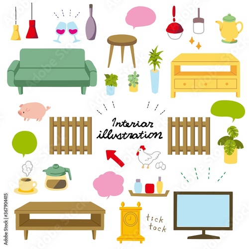 Flat design furniture illustration set