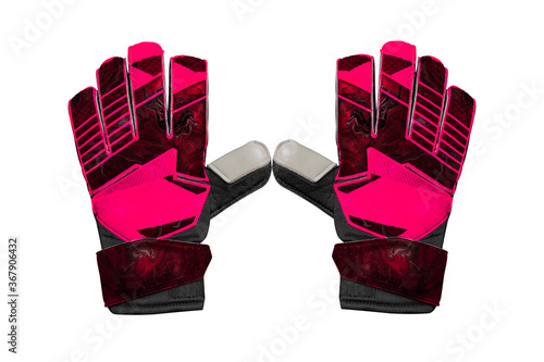 Foto Pink and black goalkeeper glove isolated on white.