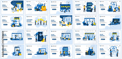 Set of landing page design templates, Big collection concept of e-commerce, online shopping flat vector illustration. can use for web banner, infographics, landing page, web template