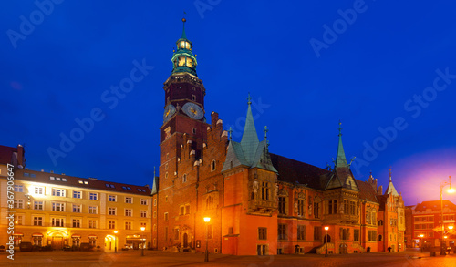 Town Hall in the Market square at night. Wroclaw. Poland. High quality photo