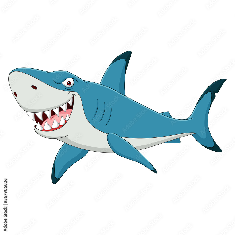 Naklejka premium Cartoon funny shark isolated on white background
