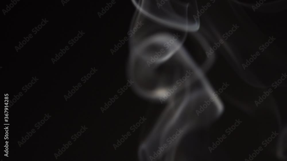 White smoke on black background in slow motion. White steam spins and rises White smoke on black background in slow motion. White steam spins and rises