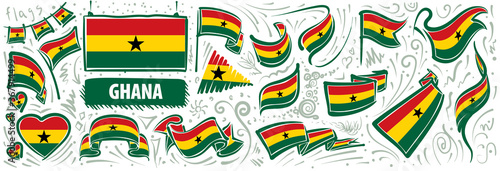 Vector set of the national flag of Ghana in various creative designs