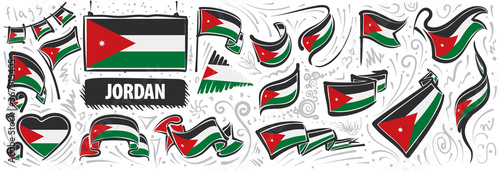 Vector set of the national flag of Jordan in various creative designs