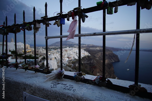 Love padlocks in santorini island, Greece, Europe