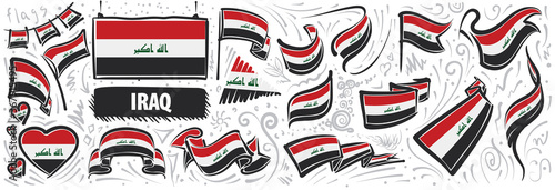 Vector set of the national flag of Iraq in various creative designs