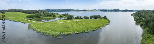 Fototapeta Naklejka Na Ścianę i Meble -  panoramic aerial view of beautiful and tranquil rural landscape. Dubrovskoe lake, Minsk region, Belarus