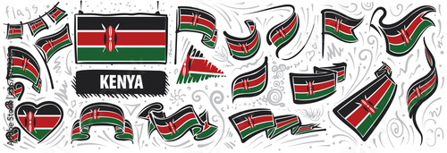 Vector set of the national flag of Kenya in various creative designs