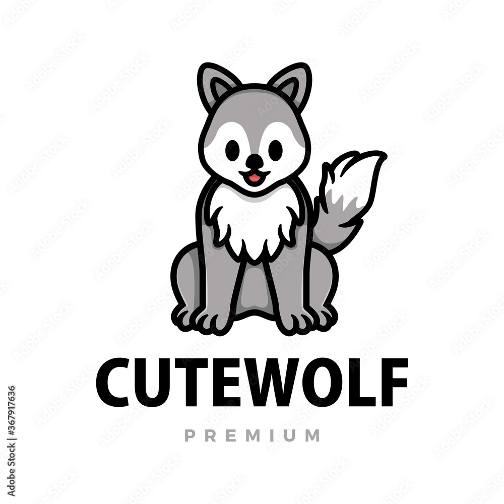 cute wolf cartoon logo vector icon illustration