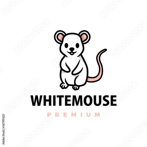 cute white mouse cartoon logo vector icon illustration