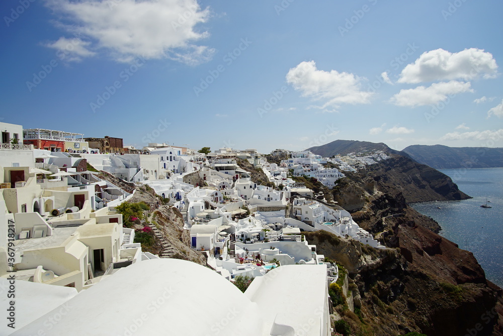 The landscape with beautiful buildings, houses in santorini island, Oia, Greece, Europe
