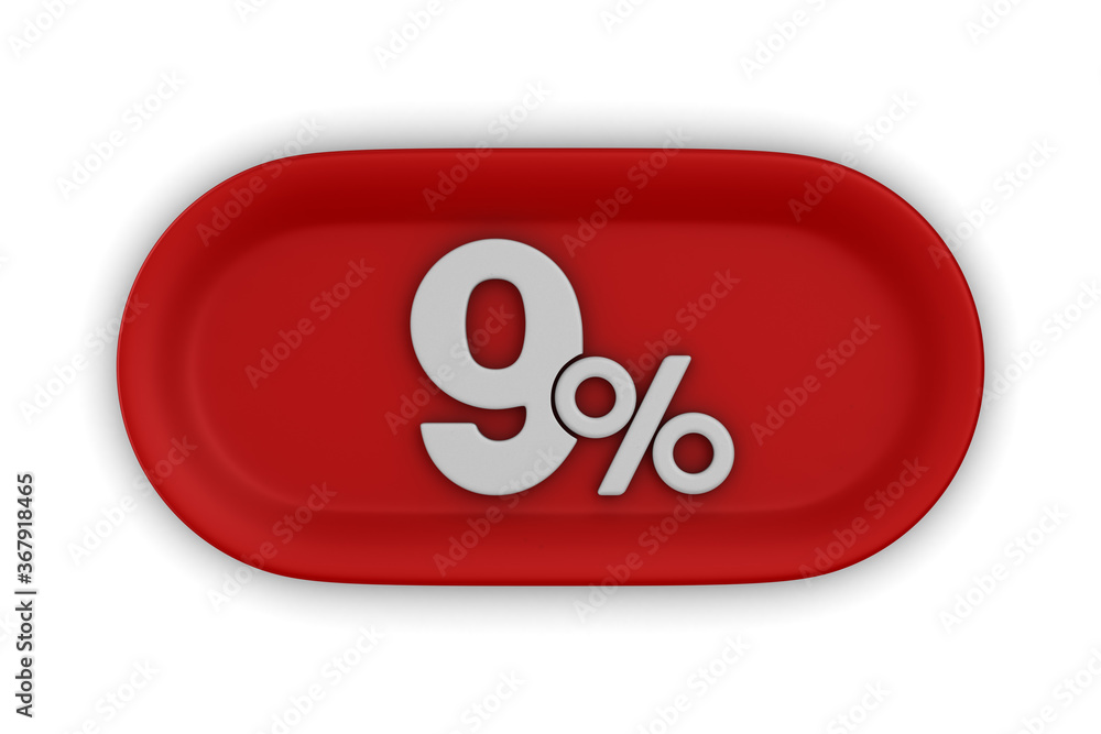 Button with nine percent on white background. Isolated 3D illustration Button with nine percent on white background. Isolated 3D illustration