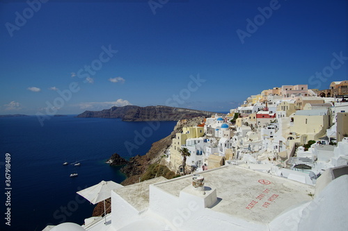 The landscape with beautiful buildings, houses in santorini island, Oia, Greece, Europe 