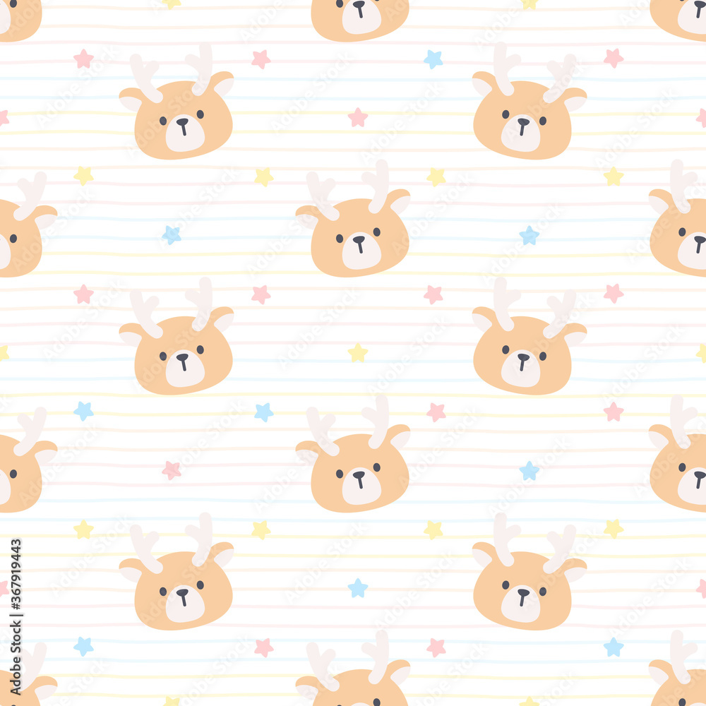 Cute deer and star seamless pattern background
