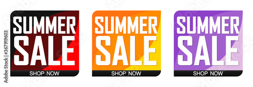 Set Summer Sale bubble banners design template, discount tags, app icons, season offer, vector illustration