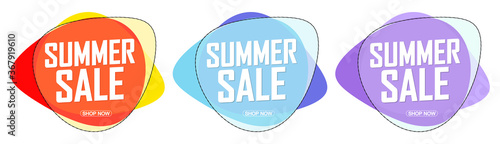 Set Summer Sale bubble banners design template, discount tags, app icons, season offer, vector illustration