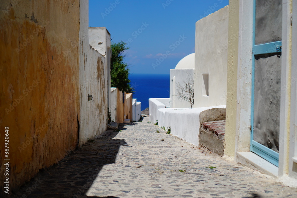 beautiful alley of Santorini island in Oia, Greece, Europe