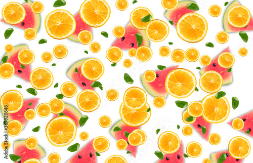 Fototapeta Naklejka Na Ścianę i Meble -  Pattern for placing oranges and watermelons used as a background