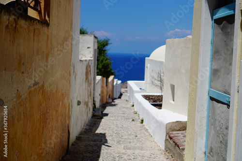 alley of Santorini island in Oia, Greece, Europe