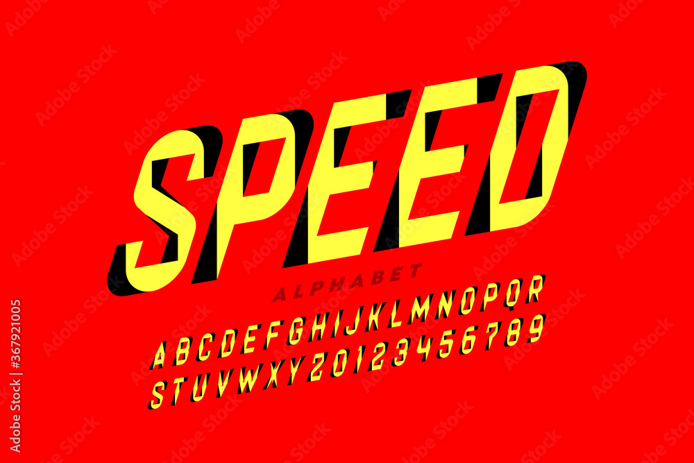 Fototapeta premium Speed style font, alphabet letters and numbers